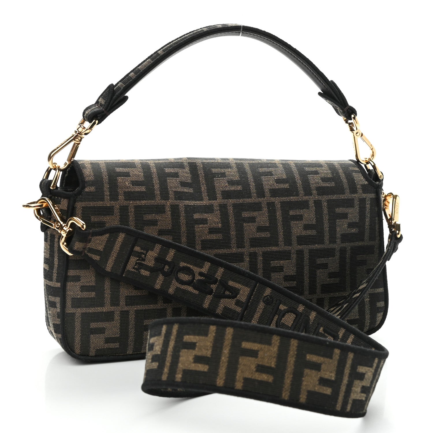 Fendi Fabric Jacquard FF 1974 Medium Baguette Tobacco Moro Black 3 of 10