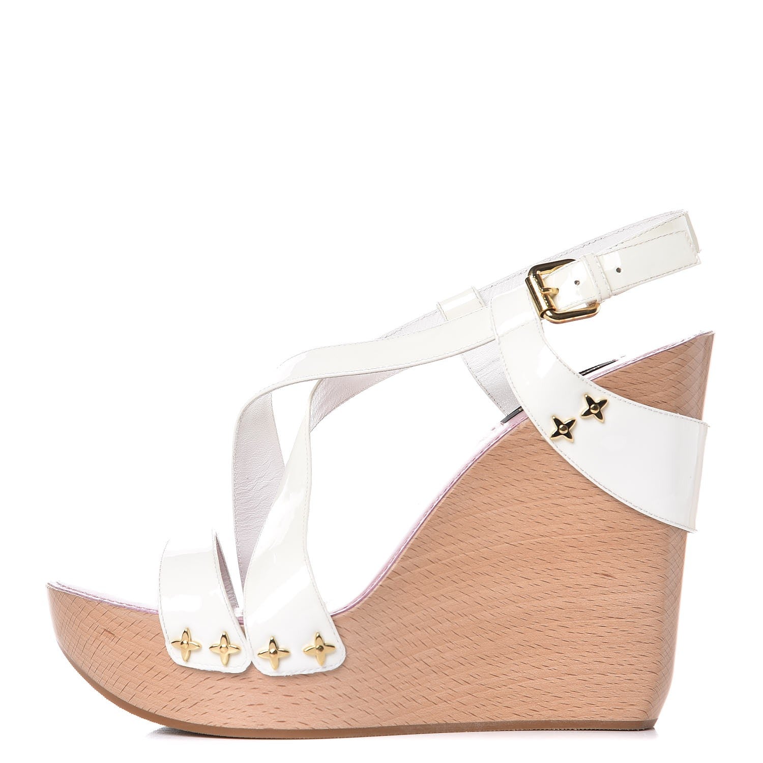 Louis Vuitton Patent Pomegranate Wedge Sandals 39.5 White 1 of 11