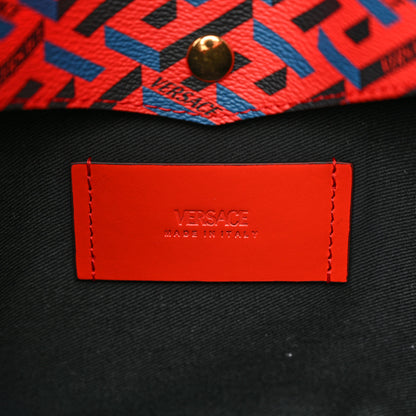 Versace Coated Canvas Calfskin La Greca Signature Tote Bag Blue Red 6 of 9