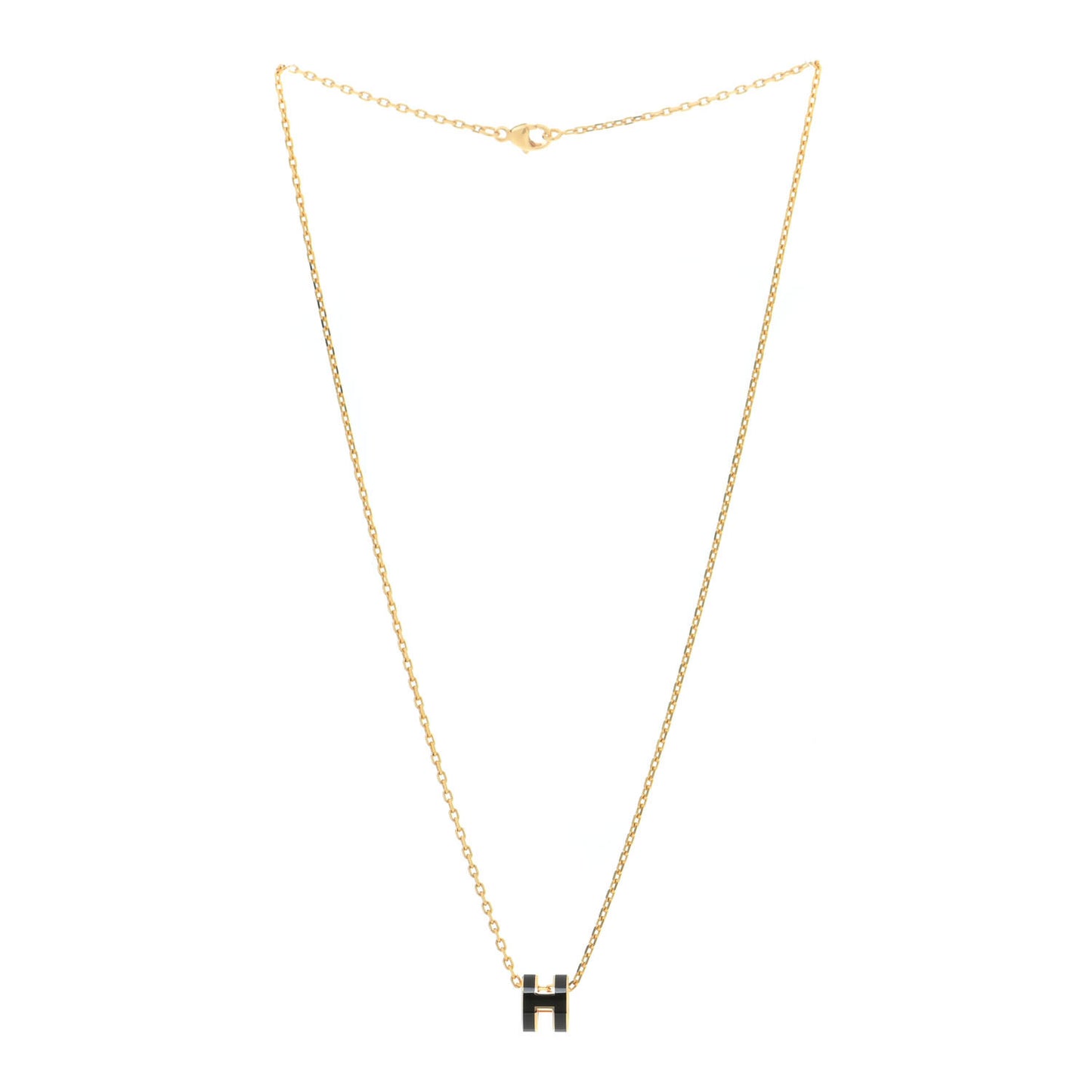Lacquered Gold Mini Pop H Pendant Necklace Black