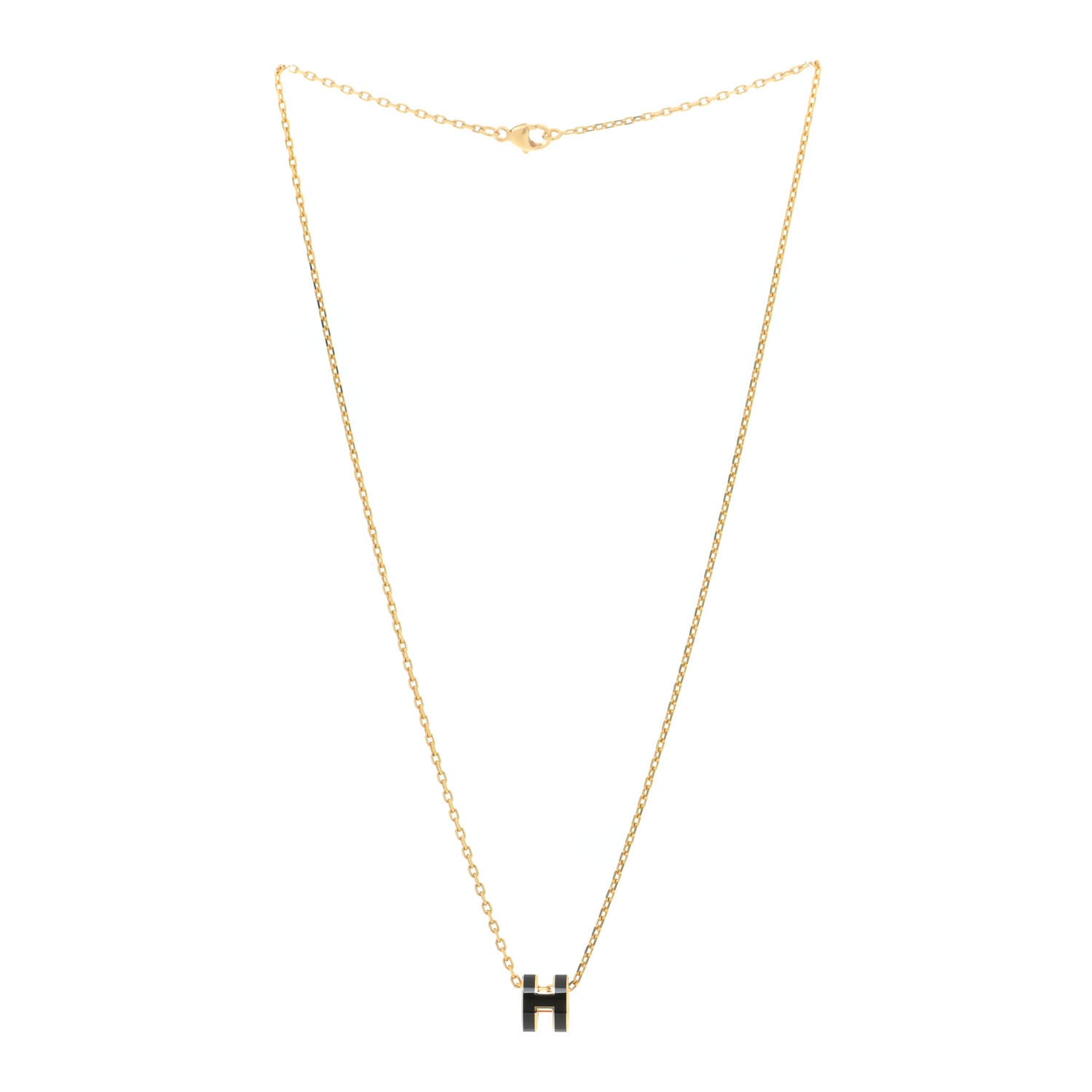 Hermes Lacquered Gold Mini Pop H Pendant Necklace Black 3 of 7