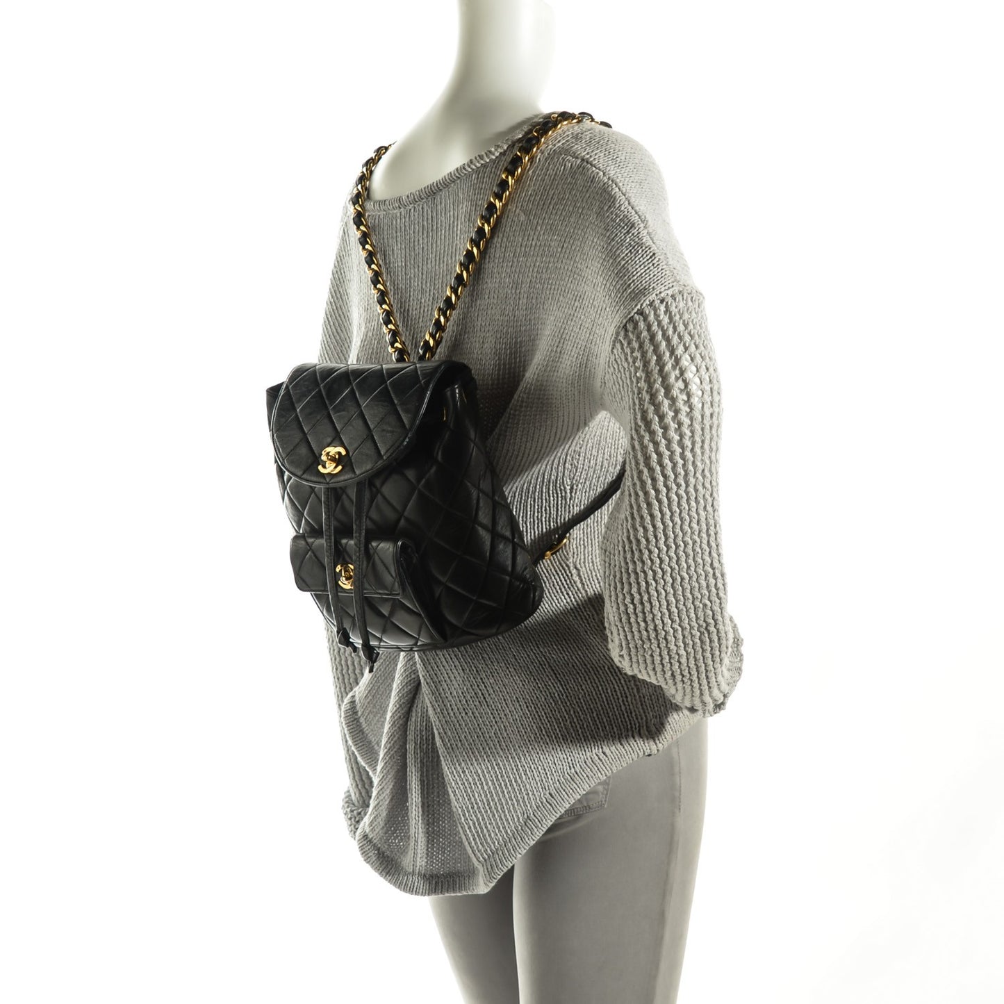Lambskin Quilted Backpack Black