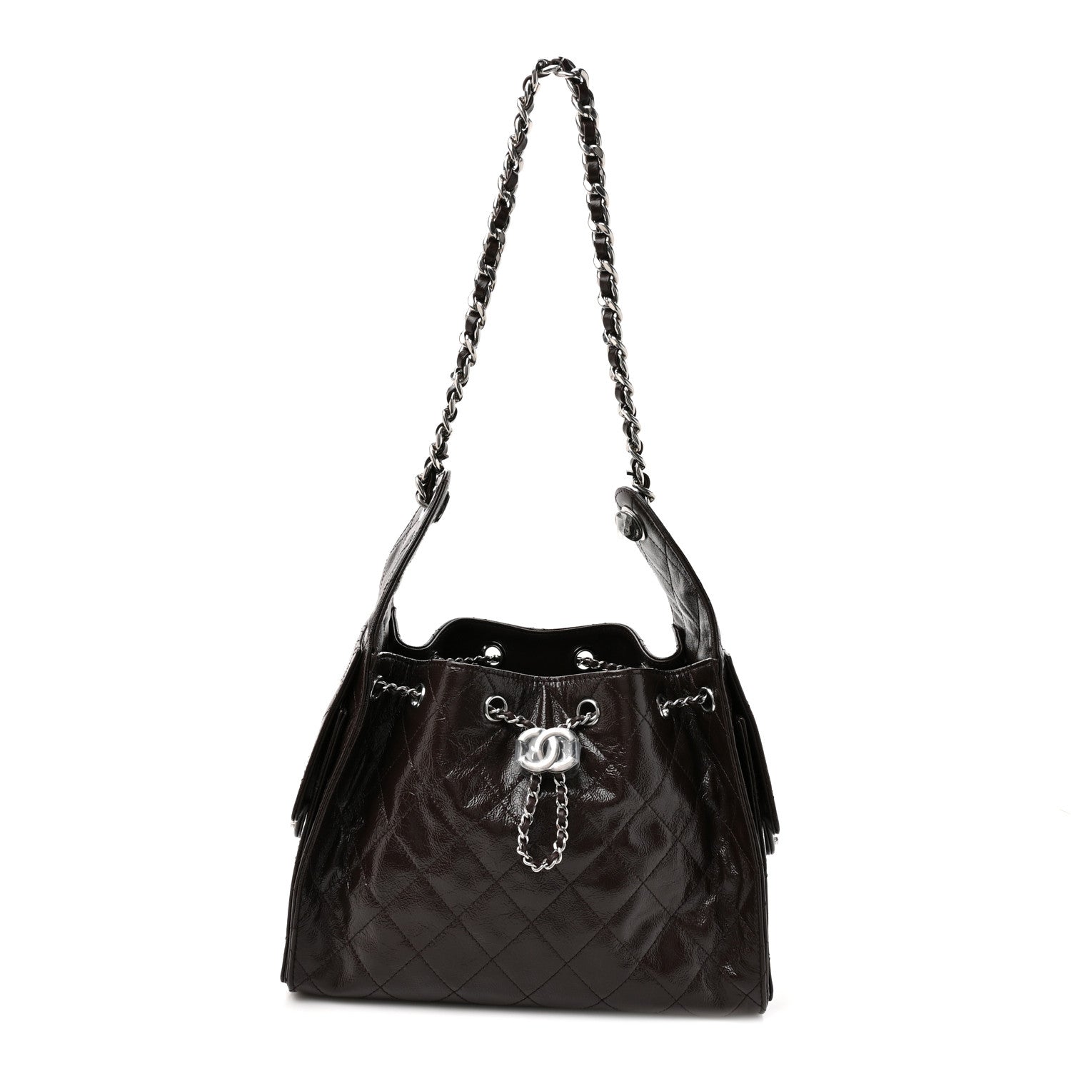 Chanel Shiny Crumpled Calfskin Quilted Small Chanel 25 Handbag Dark Brown 1 of 10