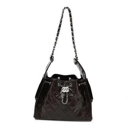 Chanel Shiny Crumpled Calfskin Quilted Small Chanel 25 Handbag Dark Brown 1 of 10