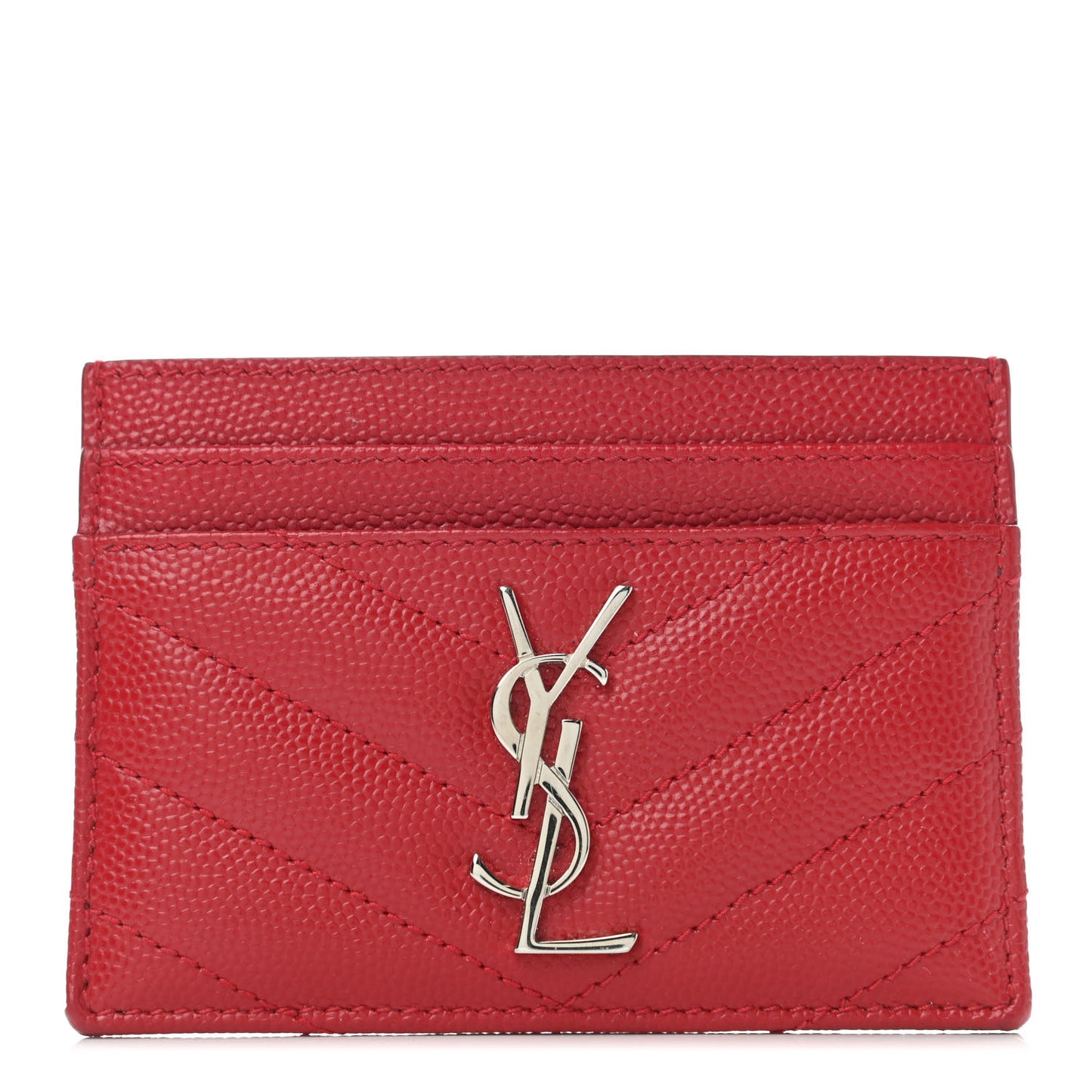 Grain De Poudre Matelasse Chevron Monogram Credit Card Case New Red