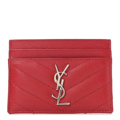 Saint Laurent Grain De Poudre Matelasse Chevron Monogram Credit Card Case New Red 1 of 5