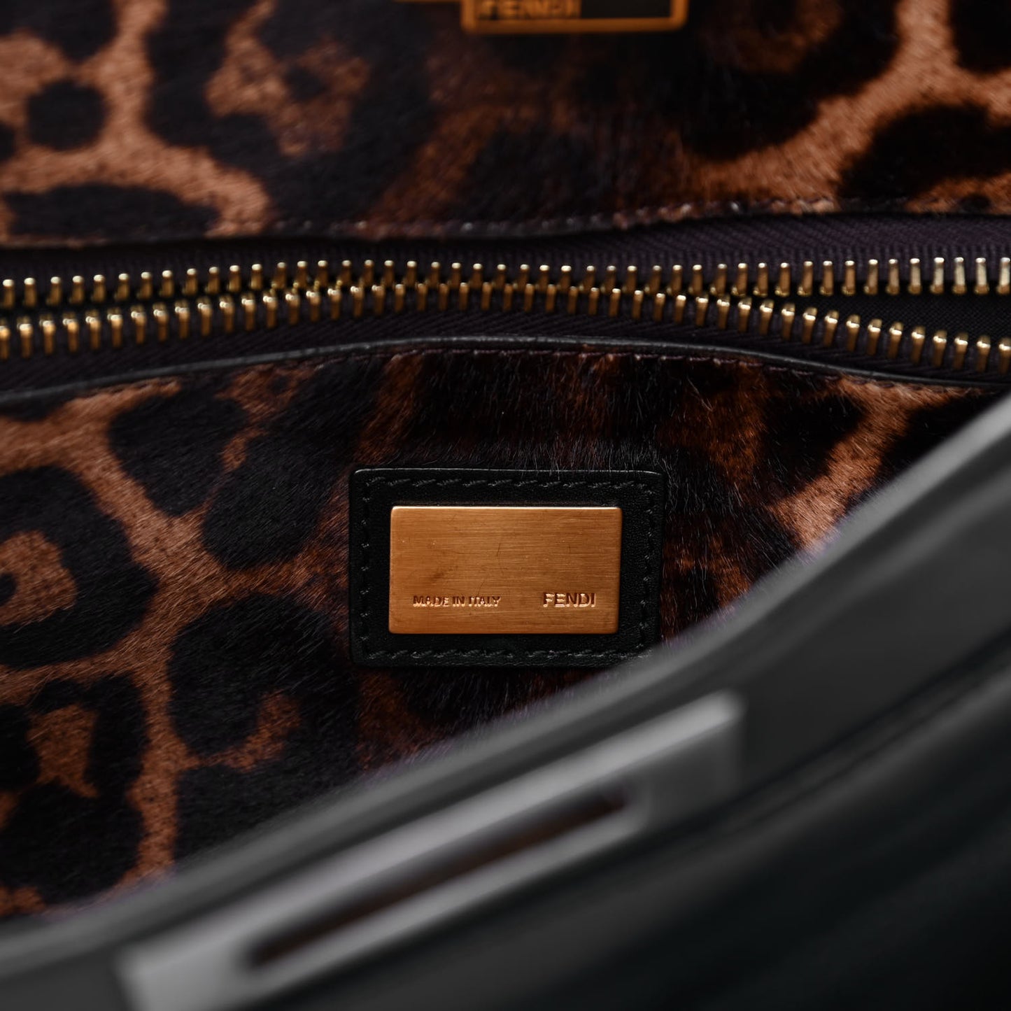 Calfskin Calf Hair Leopard Print Medium Peekaboo Iconic Satchel Black