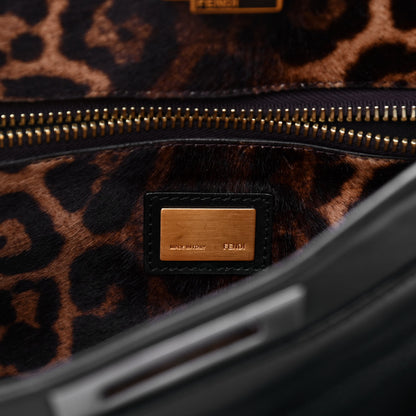 Fendi Calfskin Calf Hair Leopard Print Medium Peekaboo Iconic Satchel Black 7 of 14
