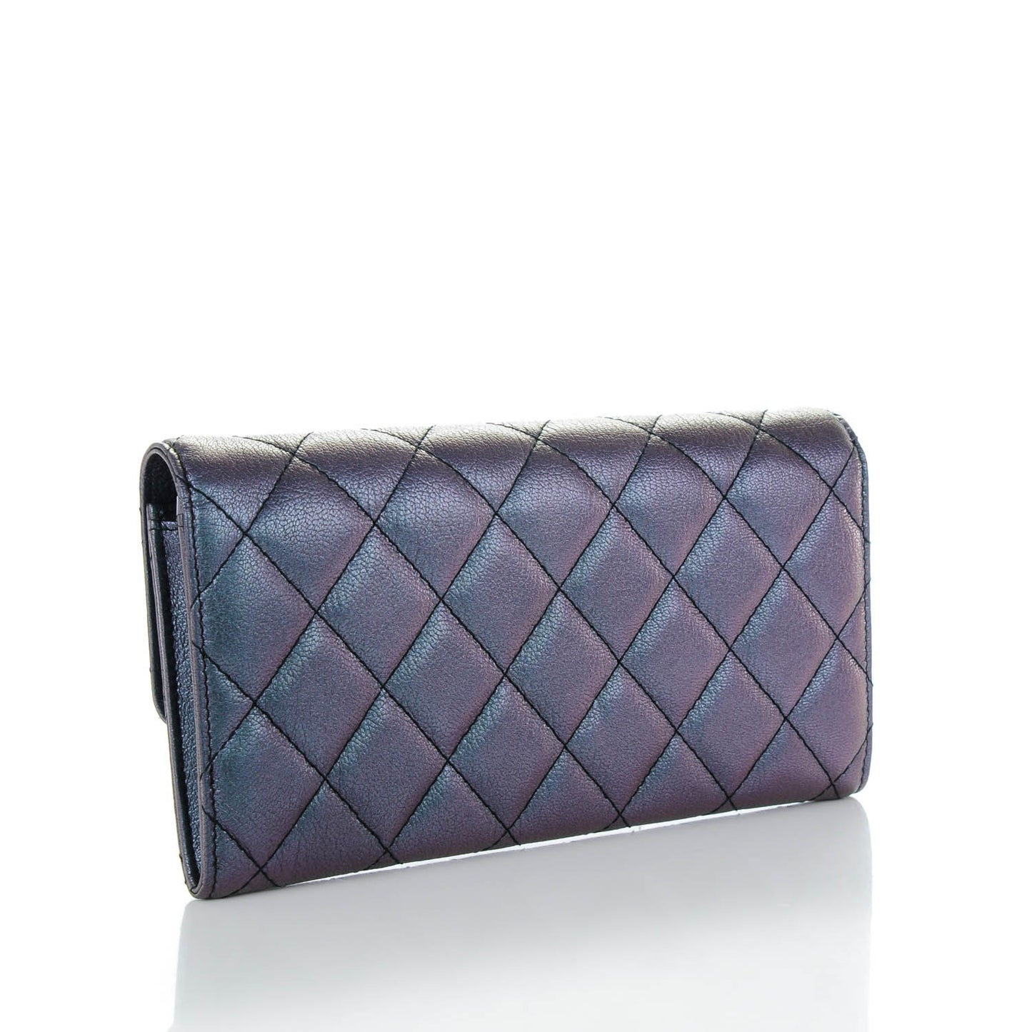 Iridescent Goatskin Quilted Large Flap Wallet Purple