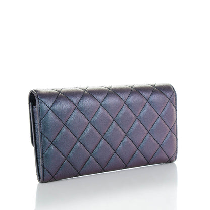 Chanel Iridescent Goatskin Quilted Large Flap Wallet Purple 3 of 8
