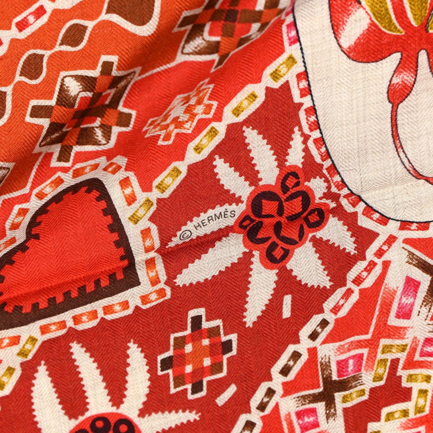 Hermes Cashmere Silk En Attendant Ulysse Shawl 140 Naturel Orange Brun 4 of 5
