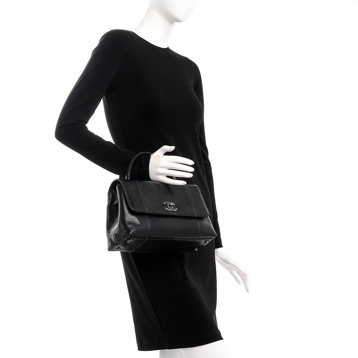 Lizard Medium Coco Handle Flap Black