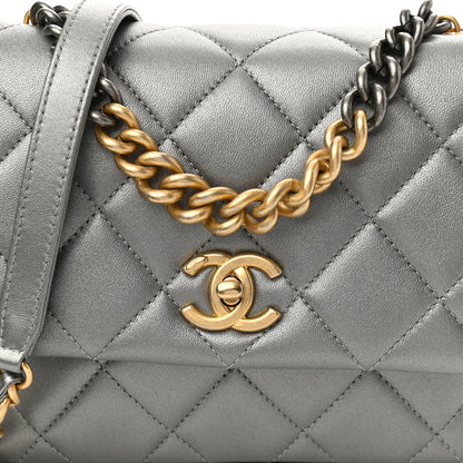 Chanel Metallic Lambskin Quilted Small Side Note Flap Grey 8 of 10
