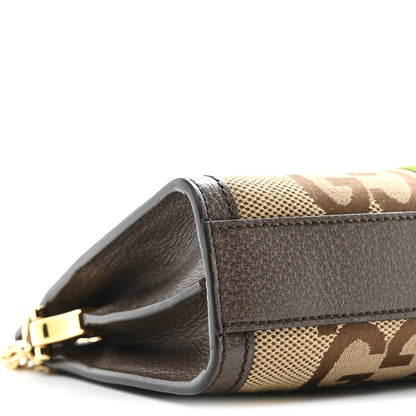 Gucci Monogram Jumbo GG Textured Dollar Calfskin Web Small Ophidia Chain Shoulder Bag Camel Ebony New Acero 9 of 10