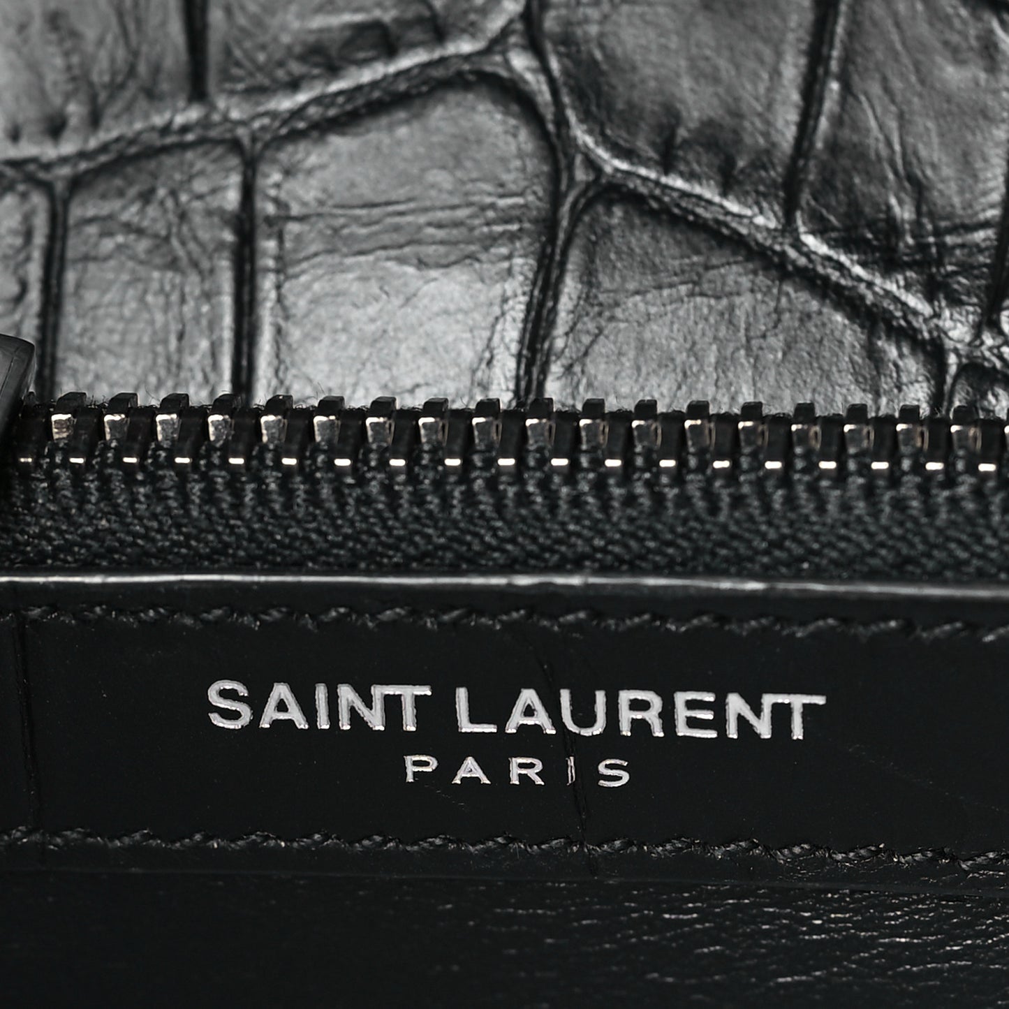 Calfskin Crocodile Embossed College Monogram Satchel Black