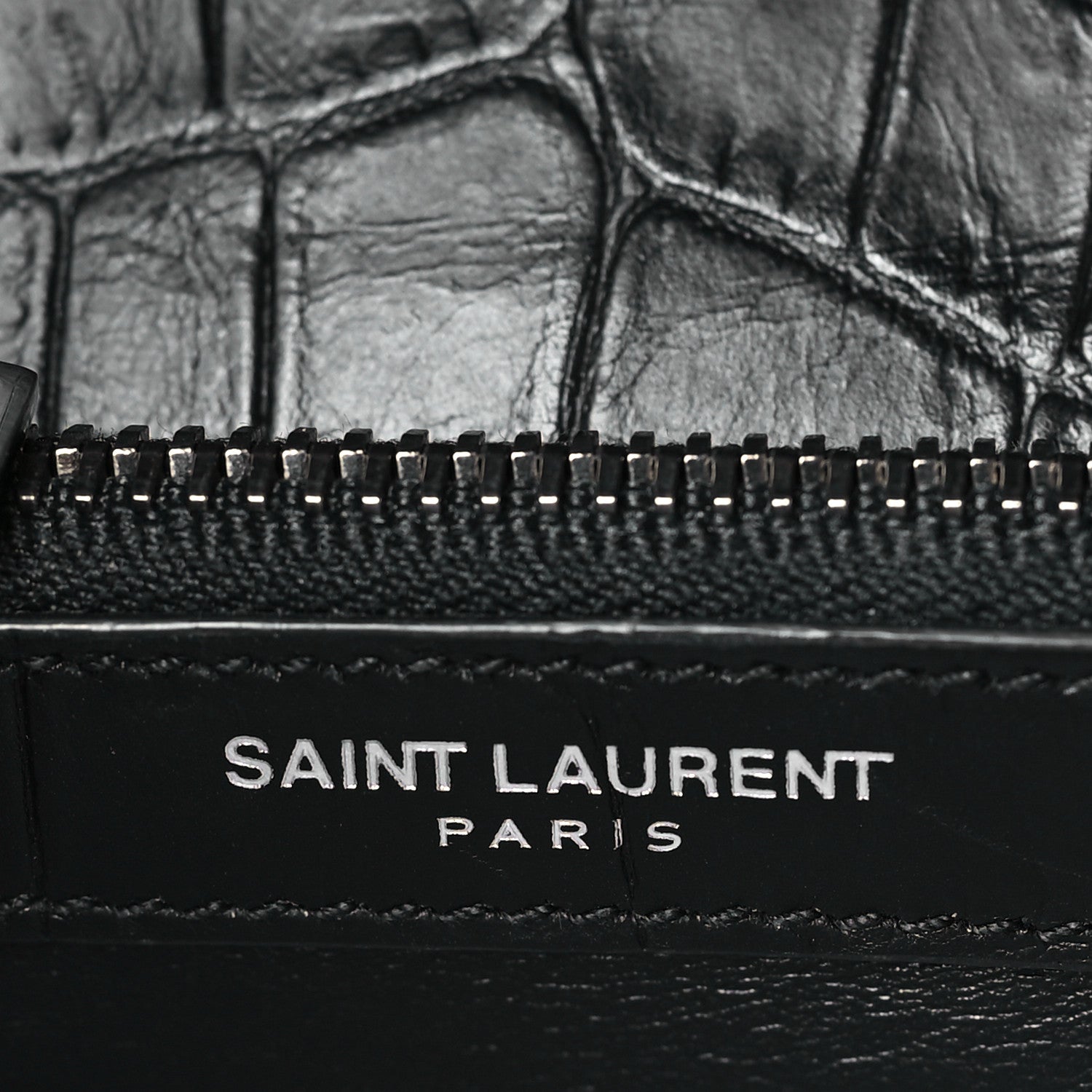 Saint Laurent Calfskin Crocodile Embossed College Monogram Satchel Black 6 of 8