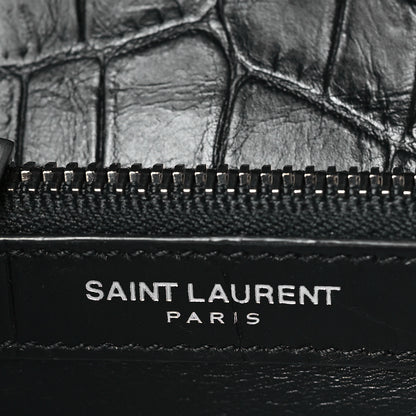 Saint Laurent Calfskin Crocodile Embossed College Monogram Satchel Black 6 of 8