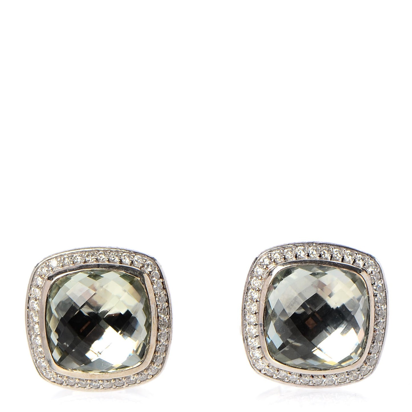 Sterling Silver Diamond Prasiolite 11mm Albion Earrings