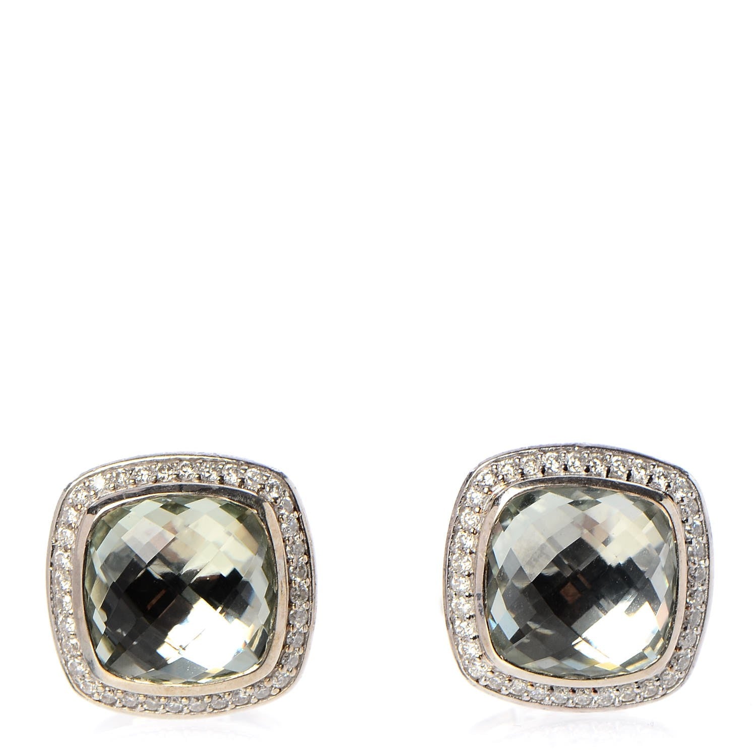David Yurman Sterling Silver Diamond Prasiolite 11mm Albion Earrings 1 of 11