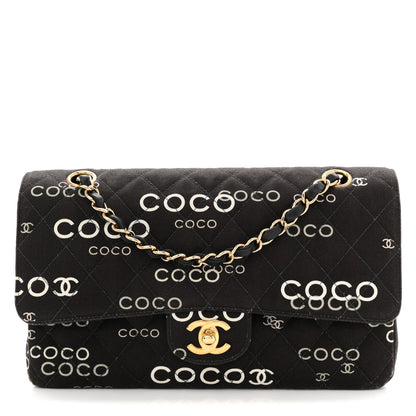 Chanel Canvas Coco Printed Quilted Medium Double Flap Black White 1 of 13