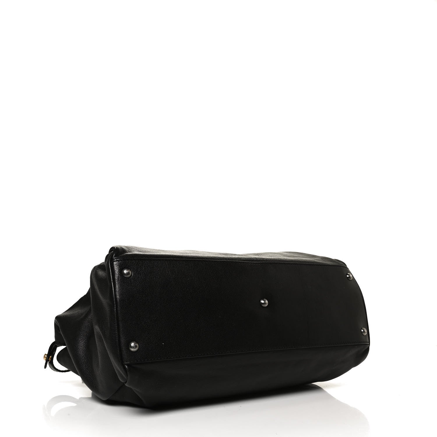 Fendi Goatskin Zucca Large Peekaboo Iconic Satchel Black Tobacco 4 of 12