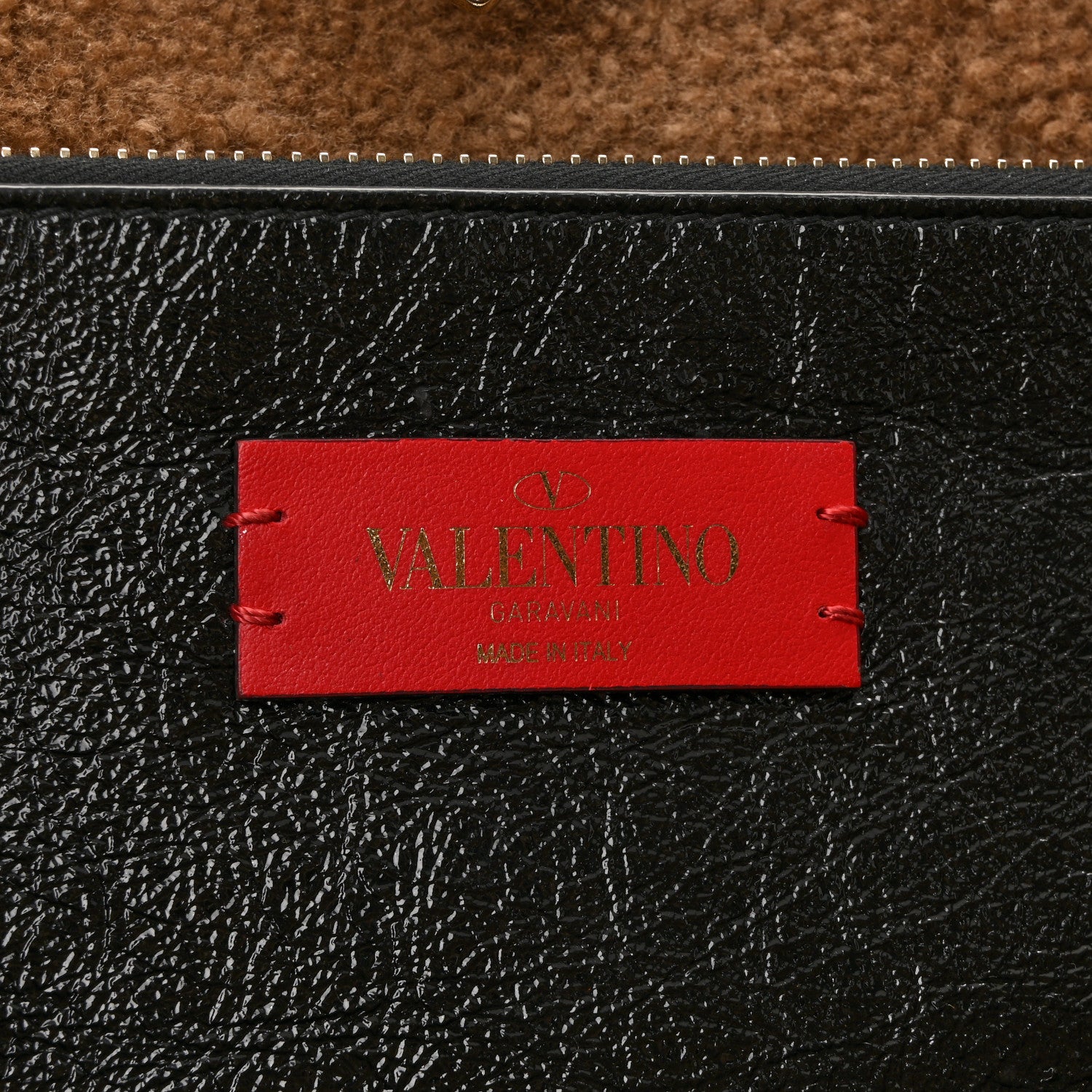 Valentino Garavani Textured Patent Calfskin Shearling Medium Rockstud Tote Black 6 of 11