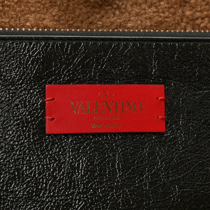 Valentino Garavani Textured Patent Calfskin Shearling Medium Rockstud Tote Black 6 of 11