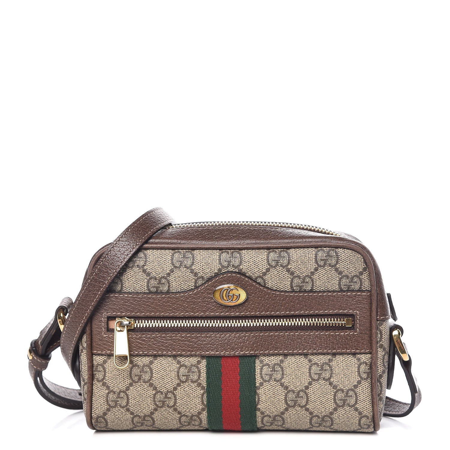 Gucci GG Supreme Monogram Web Mini Ophidia Shoulder Bag Brown 1 of 12