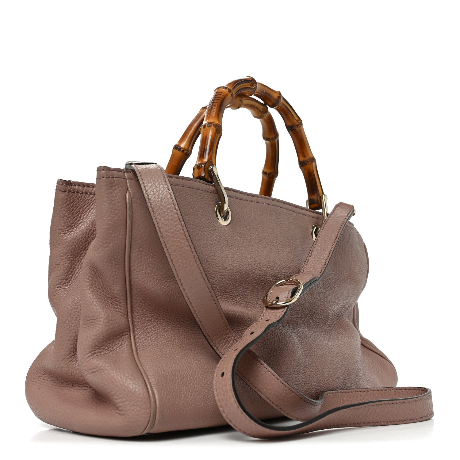 Gucci Pebbled Calfskin Medium Bamboo Shopper Tote Dark Cipria 3 of 11
