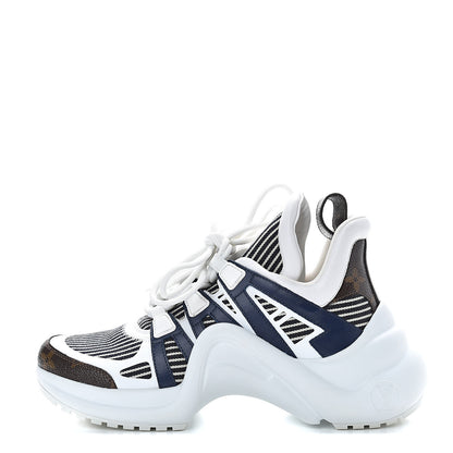Louis Vuitton Patent Monogram Stripe LV Archlight Sneakers 37.5 White Blue 1 of 8