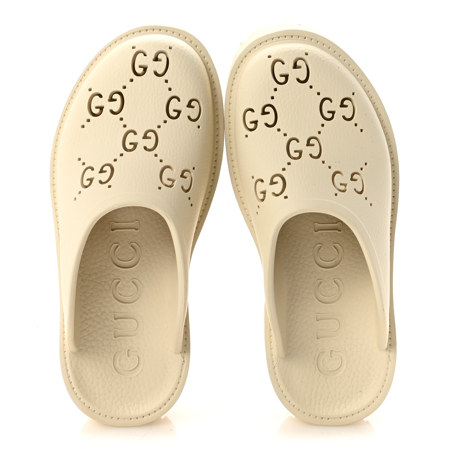 Rubber Monogram GG Go Through Platform Slide Clogs 37 Mystic White