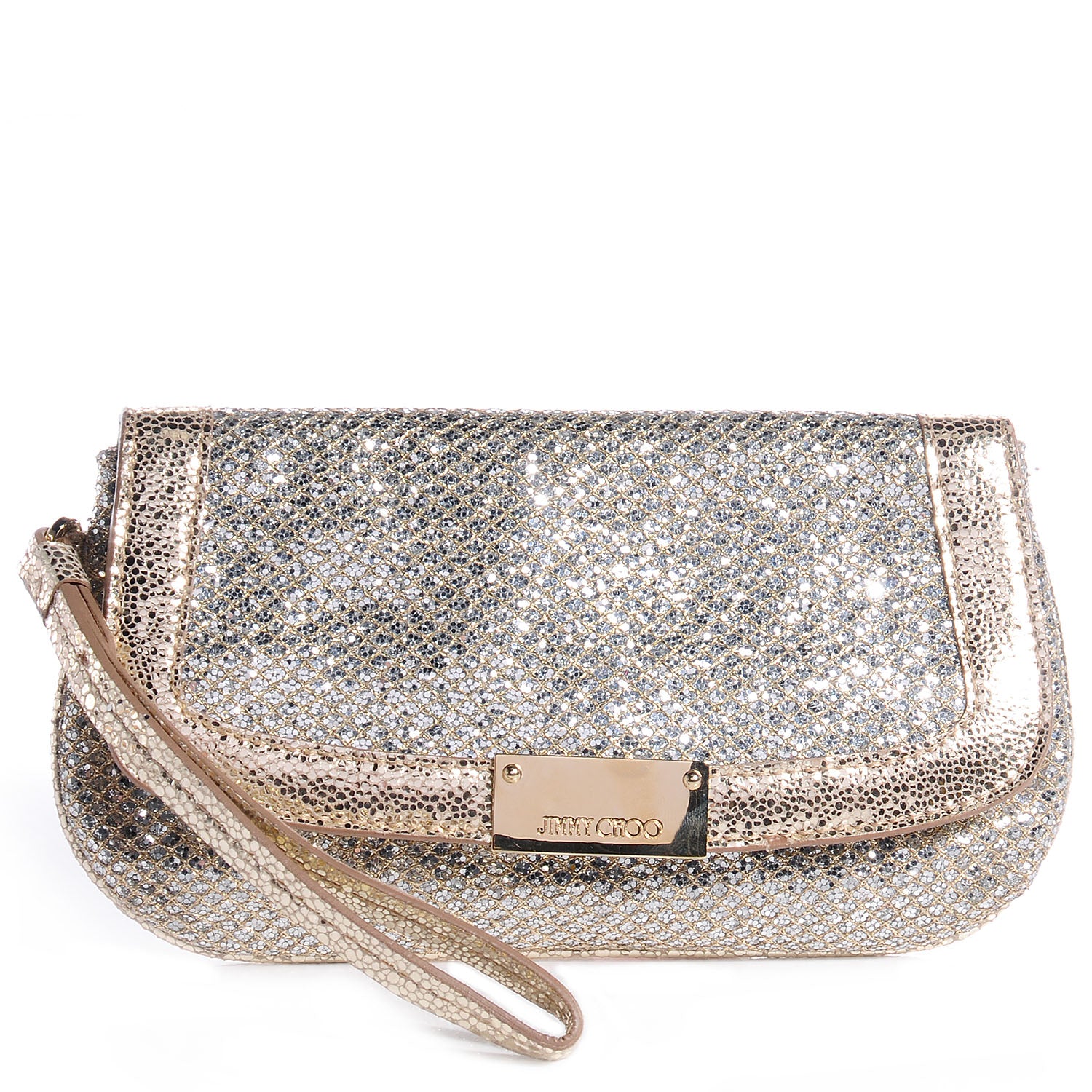 Jimmy Choo Glitter Fabric Zeta Clutch Bag Champagne 1 of 7