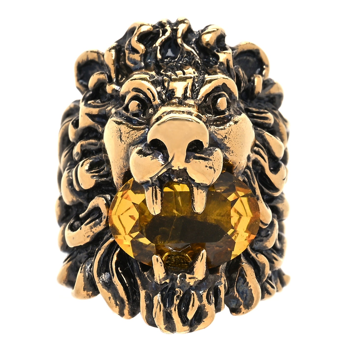 Metal Lion Head Ring 16 Aged Gold