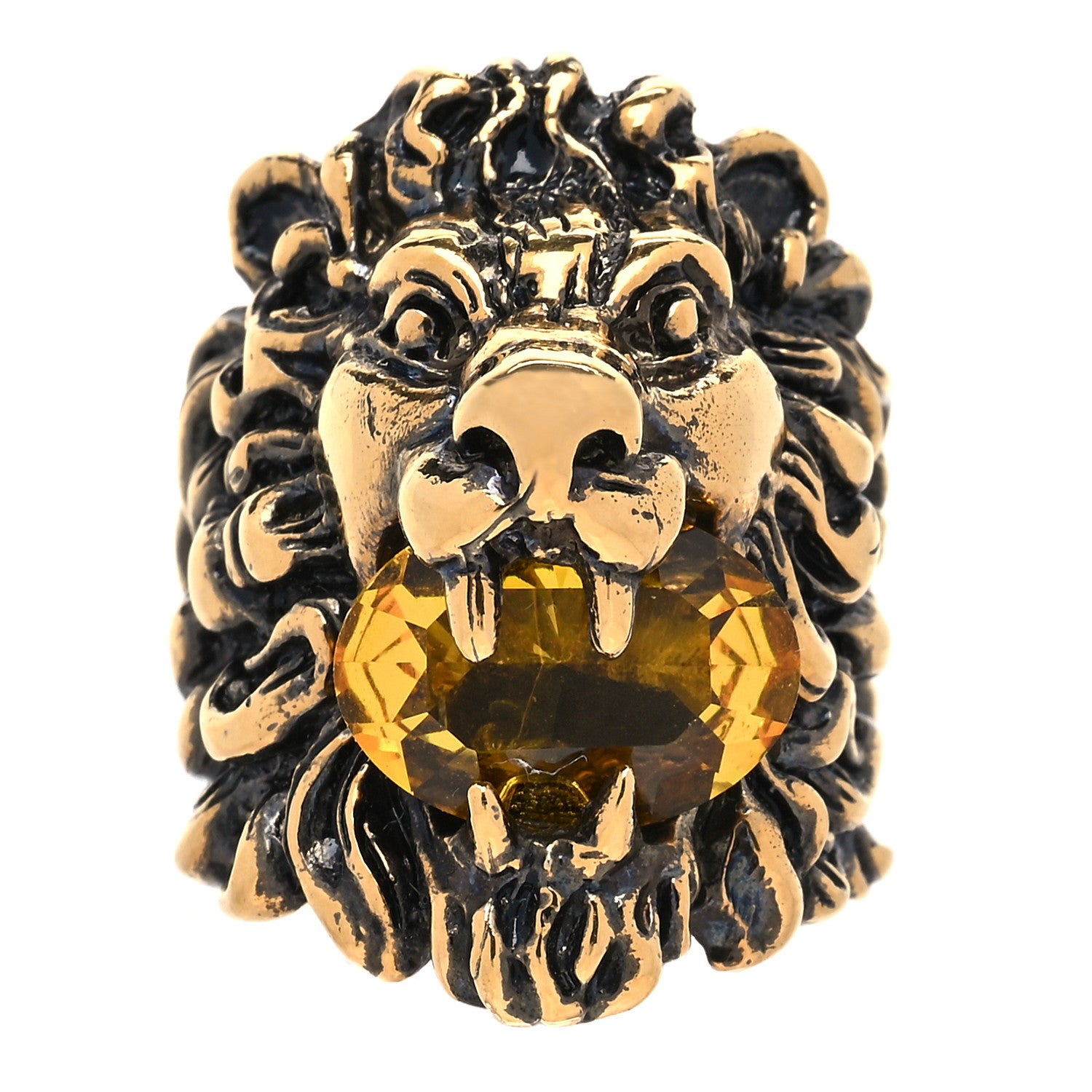 Gucci Metal Lion Head Ring 16 Aged Gold 1 of 5