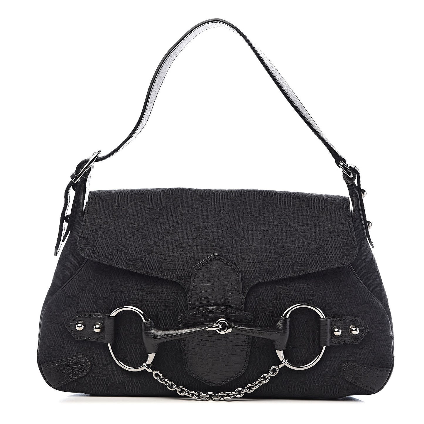 Monogram Horsebit Chain Flap Shoulder Bag Black