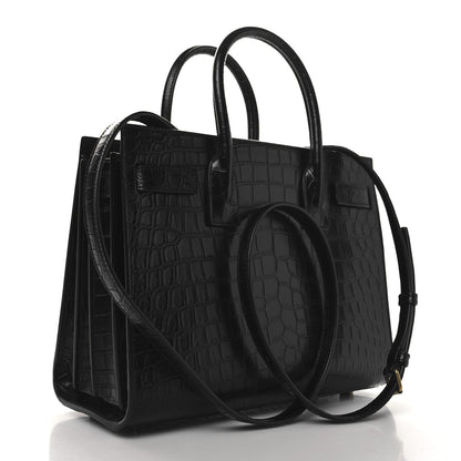 Saint Laurent Calfskin Crocodile Embossed Baby Sac De Jour Black 3 of 10