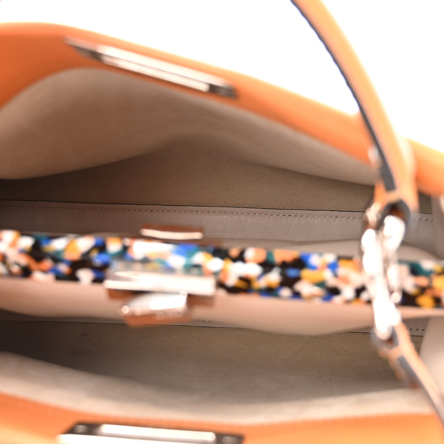 Vitello Seta Shiny Nappa Plexiglass Granite Medium Peekaboo Iconic Satchel Ginger Latte