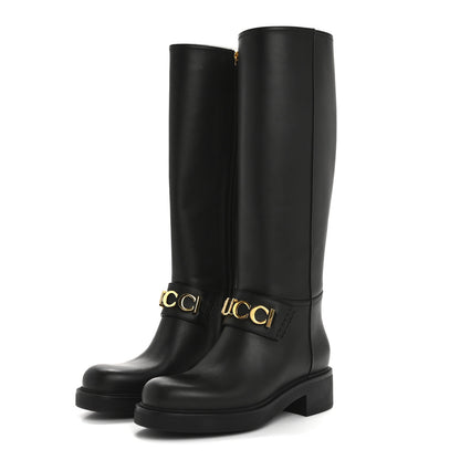 Gucci Calfskin Over The Knee Boots 37 Black 3 of 11