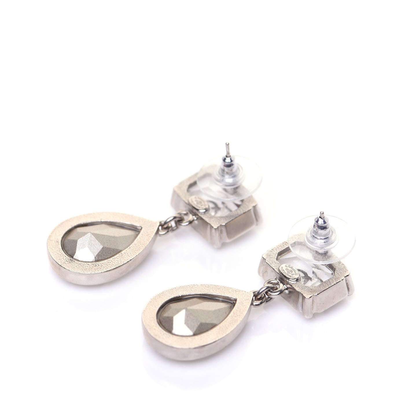 Crystal CC Tear Drop Earrings Silver