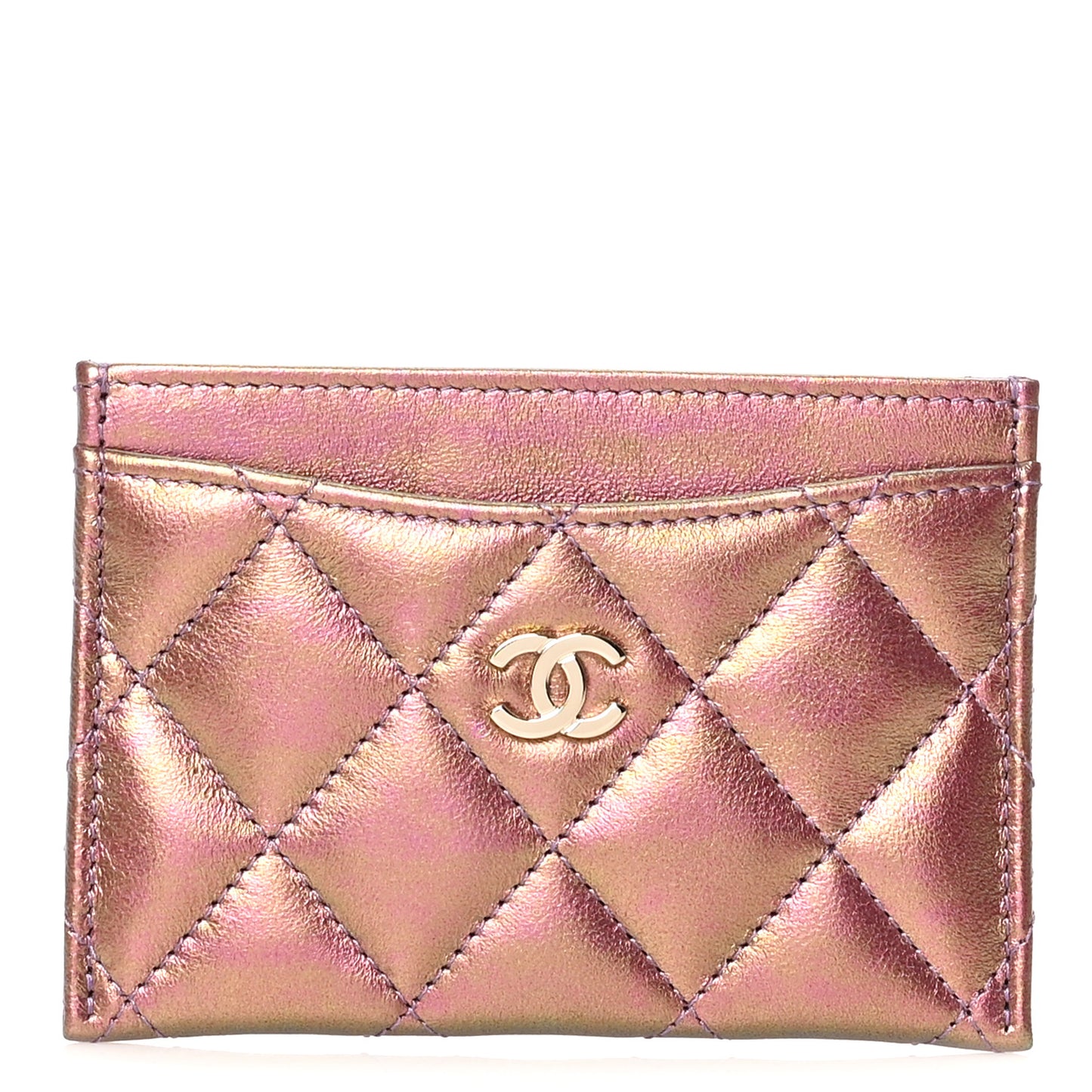Iridescent Lambskin Quilted Card Holder Purple