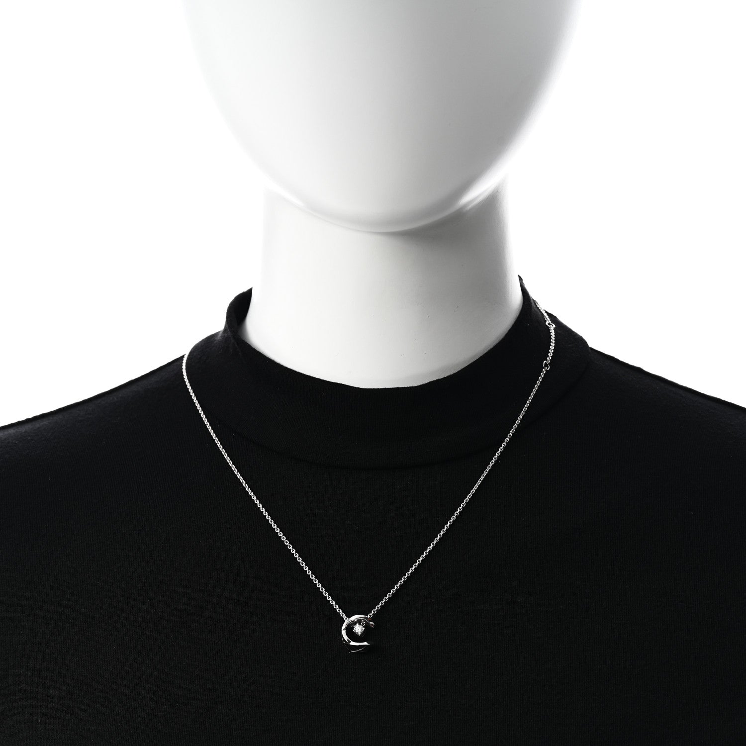 Chanel 18K White Gold Diamond Coco Crush C Necklace 1 of 6