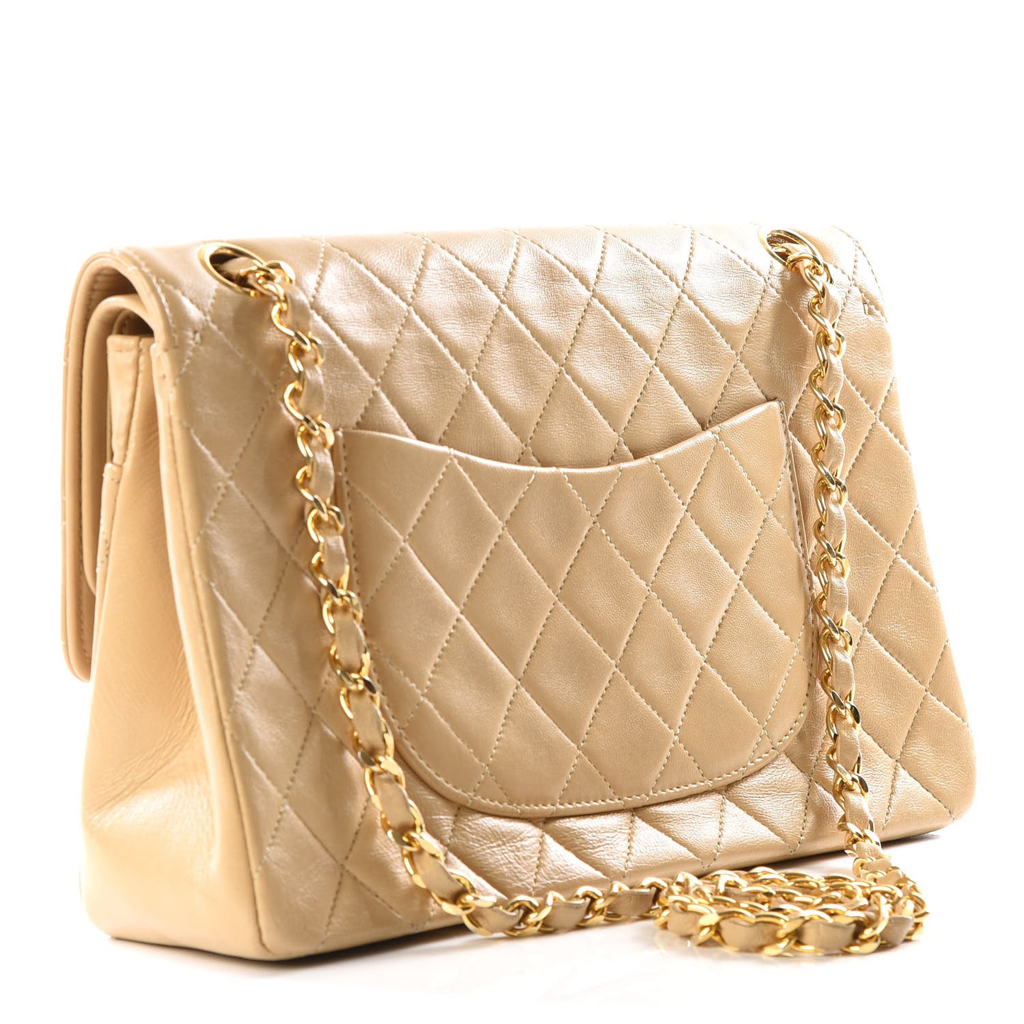 Lambskin Quilted Medium Double Flap Beige