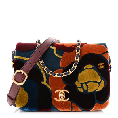 Chanel Velvet Lambskin Mini Camellia Flap Black Burgundy 1 of 10