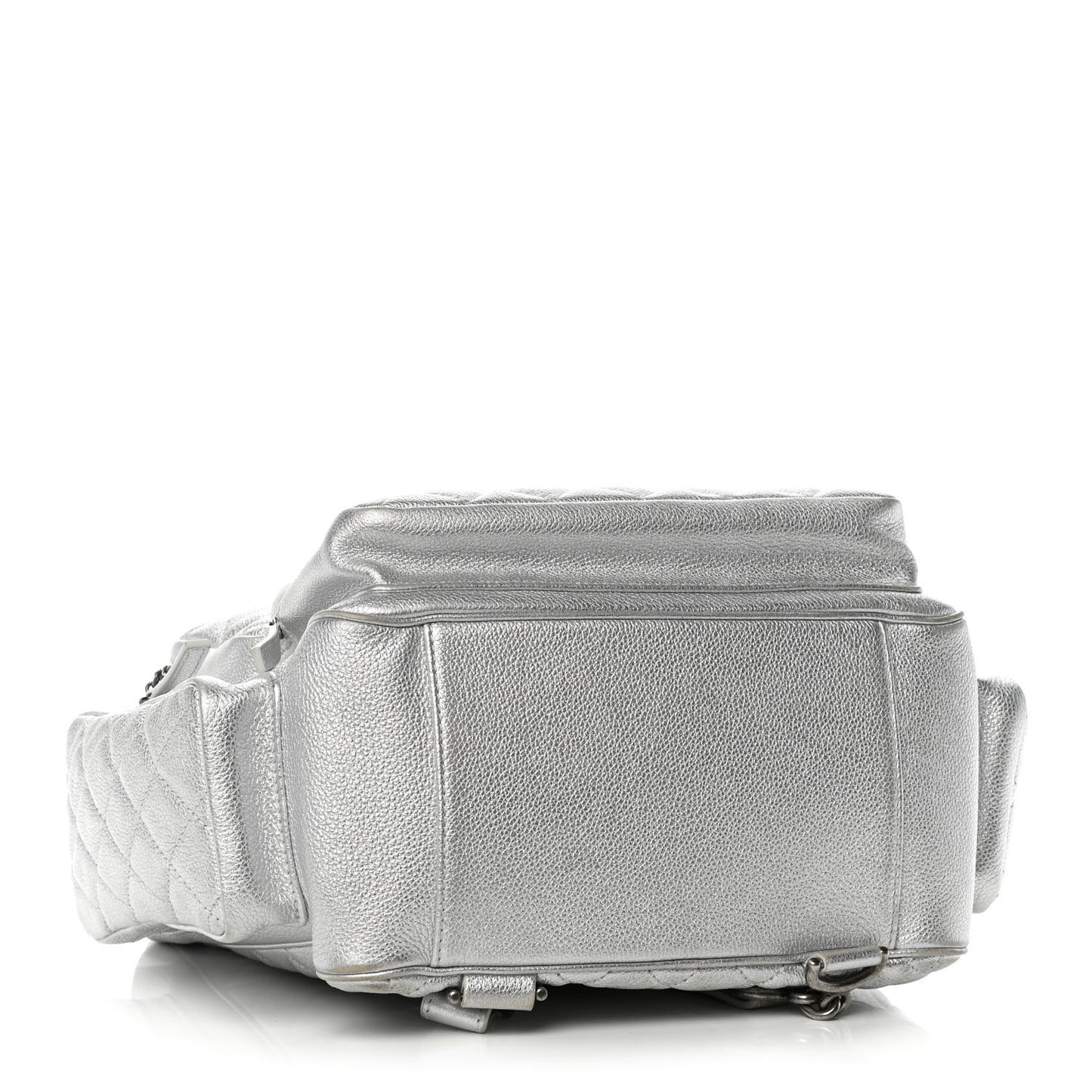 Metallic Grained Calfskin Quilted Large Casual Rock Backpack Silver