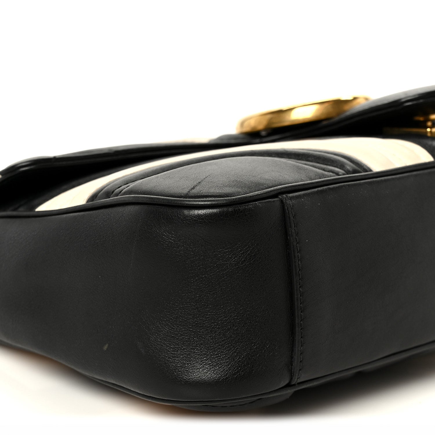 Gucci Calfskin Matelasse Medium GG Marmont Shoulder Bag Black White 10 of 11
