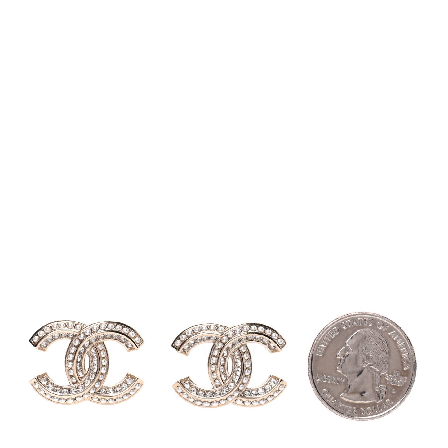 Crystal Pearl Chain Mania CC Earrings Gold
