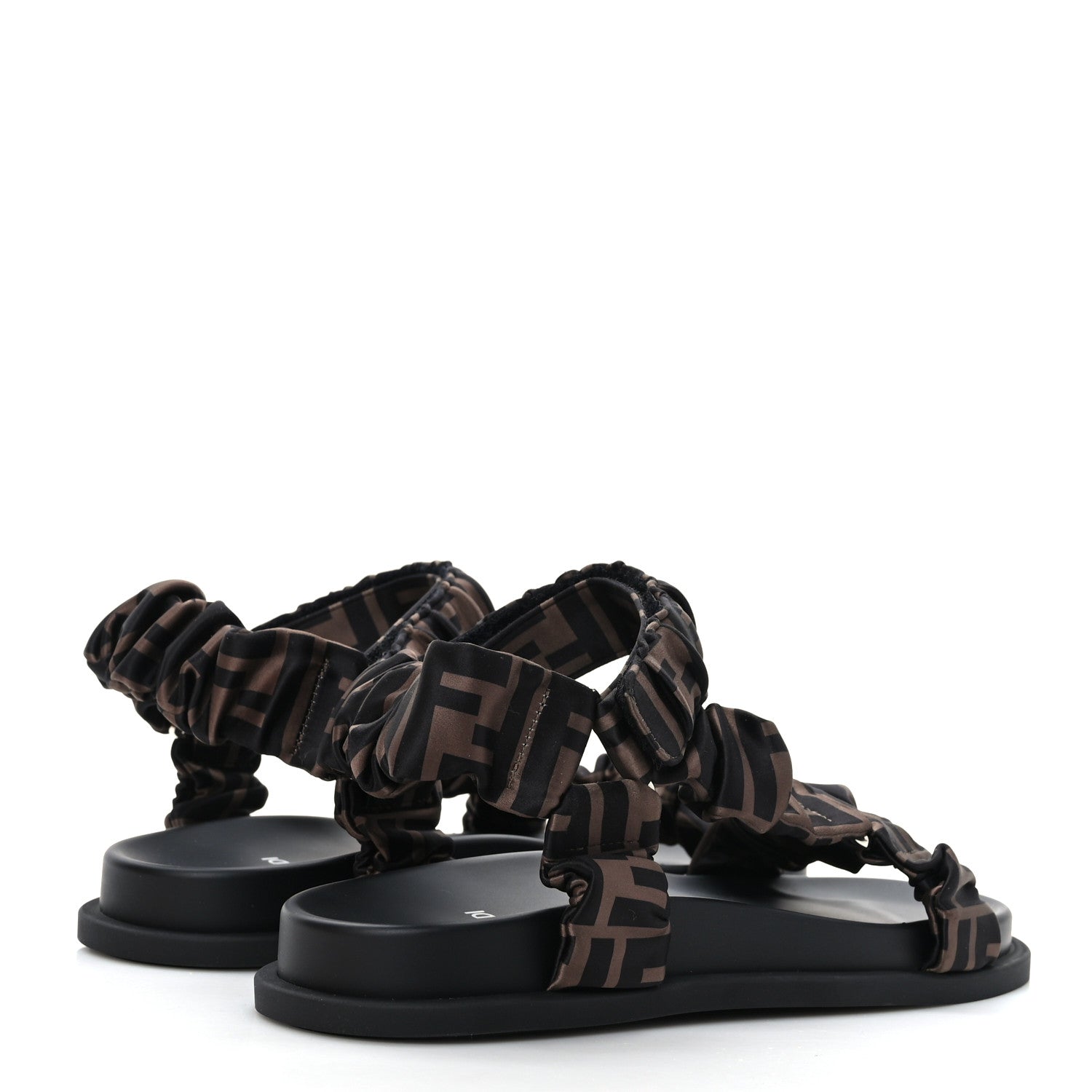 Fendi Satin FF Ruched Sandals 38.5 Tobacco Black 9 of 14