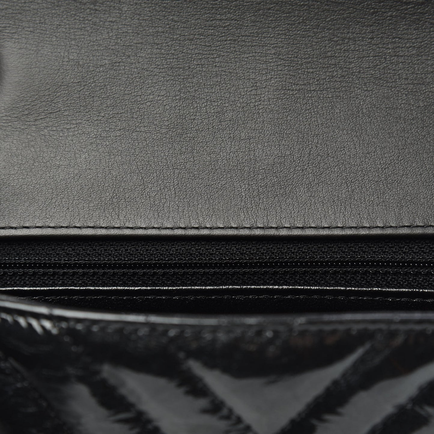 Patent Metallic Crumpled Calfskin Chevron Quilted Mini Rectangular Flap So Black