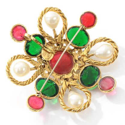 Chanel Gripoix Poured Glass Crystal Pearl Brooch Gold 3 of 7