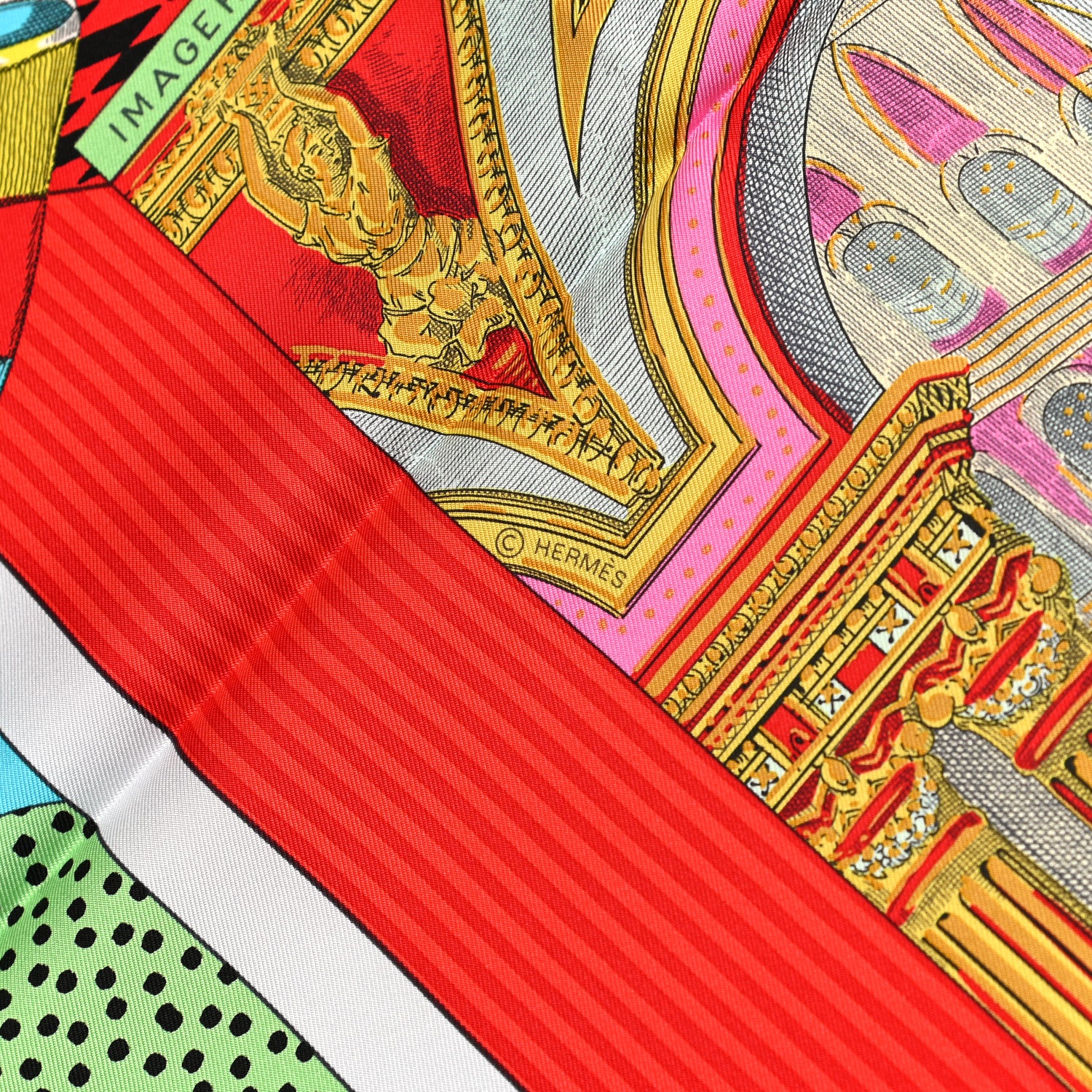 Hermes Silk Grand Theatre Nouveau Scarf 90 Rouge Vert Multicolor 3 of 5